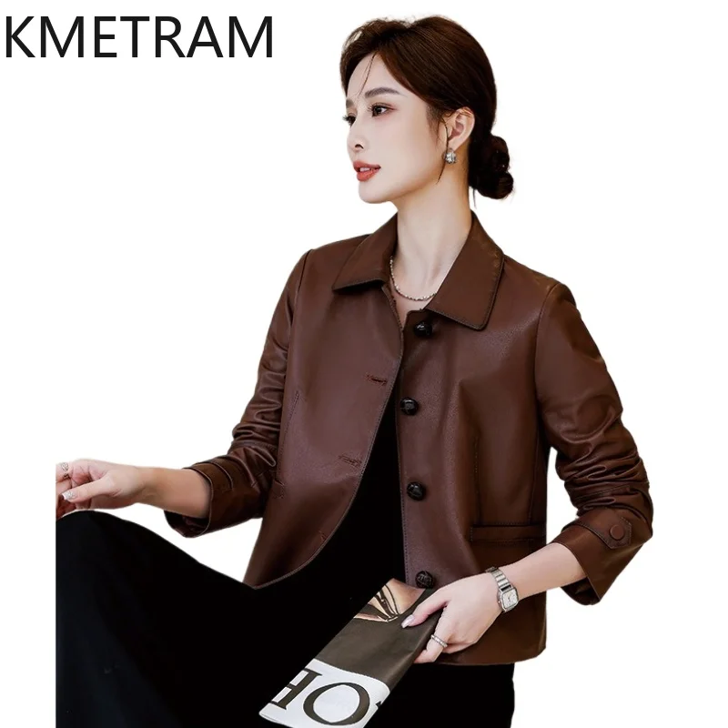 KMETRAM 100% Real First Layer Sheepskin Jacket Woman Coffee Short Genuine Leather Jackets Women Autumn Ladies Clothes 2026 천연가죽