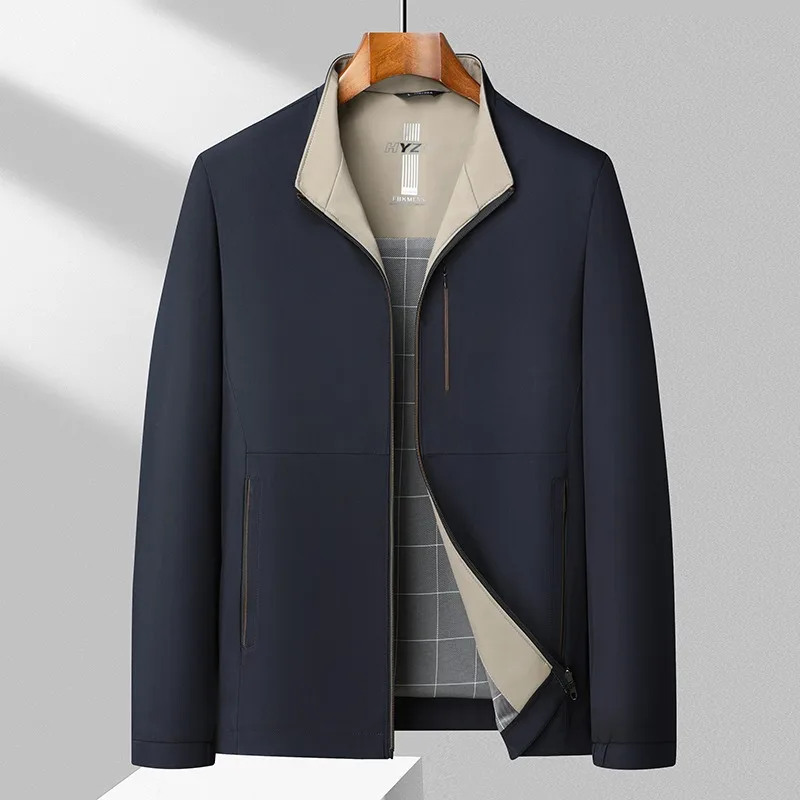 

Autumn Men's Jacket Classic Solid Color Casual Business Formal Jackets Stand Collar Elegant Coats Top Social Office Men Clothing