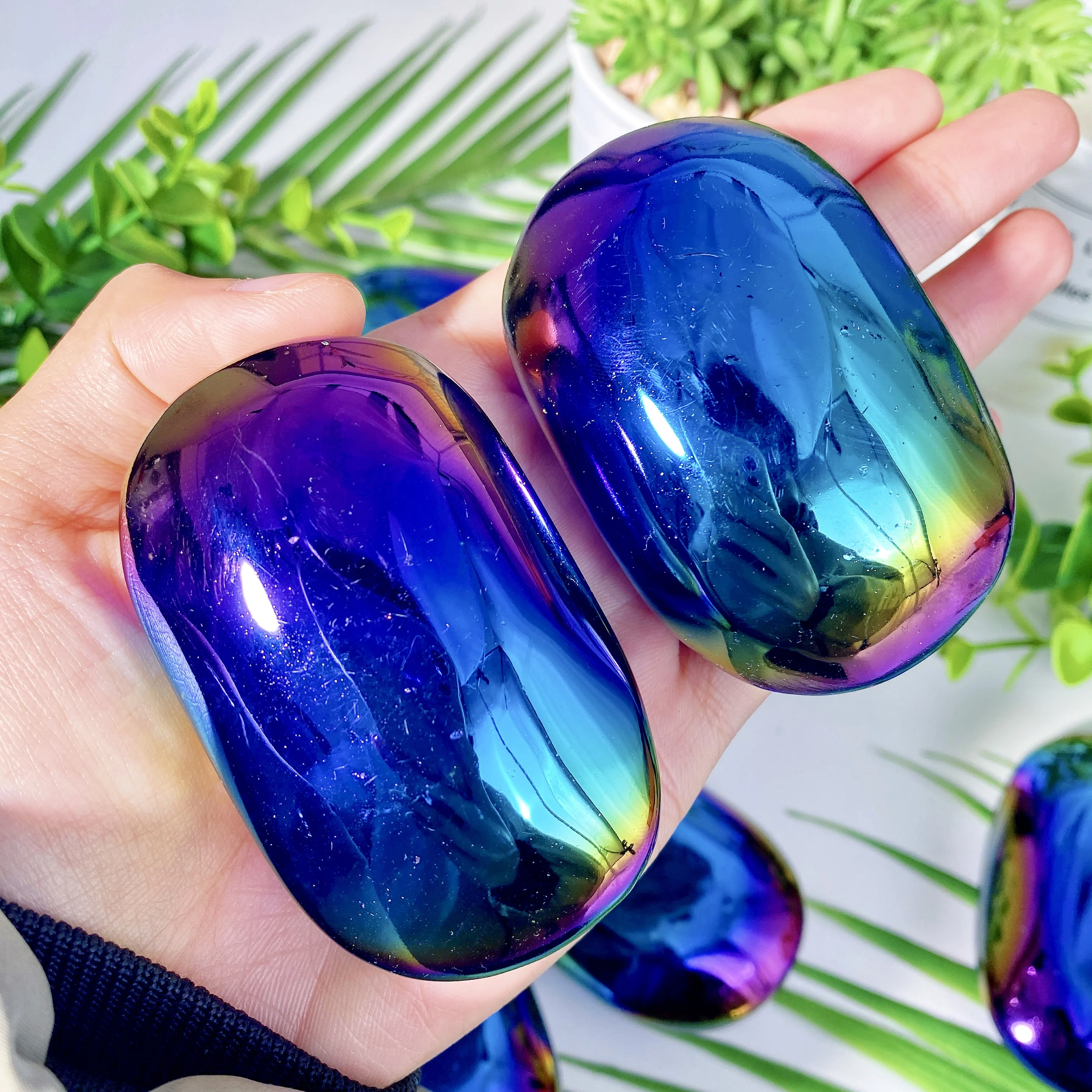 1PC High Quality Aura Obsidian Palm Natural Crystal Palm,Gemstone Jewelry,Glitter, Healing crystal，Birthday gift，Girlfriend gift