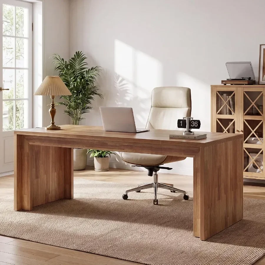 78-Inch Extra Long Home Office Desk, 2 Person Wood Computer Desk for Office, Rustic Rectangular Writing Table, Easy Assembly, B