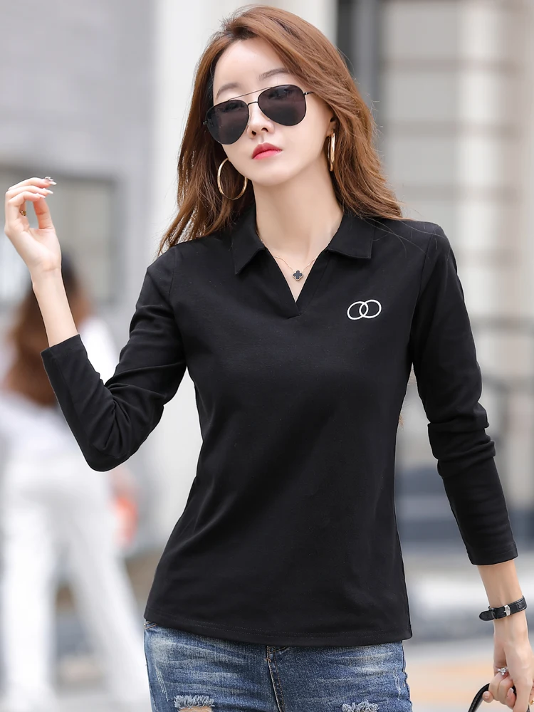 Spring Autumn New In Basic Polos Women Long Sleeve Cotton Plus Size Shirt Female Embroidery Casual OL Formal Womens Tops