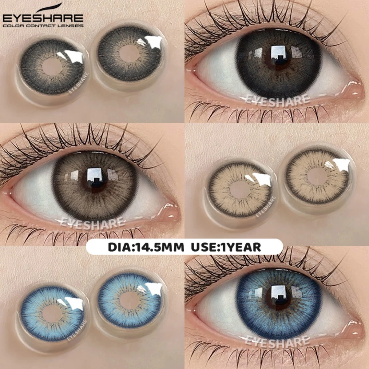 EYESHARE Schwarze Linsen Beliebte Farbige Kontaktlinsen für Augen Modische Farbige Augenlinsen Blaue Augen Make-up Graue Braune Schönheits-Pupillen