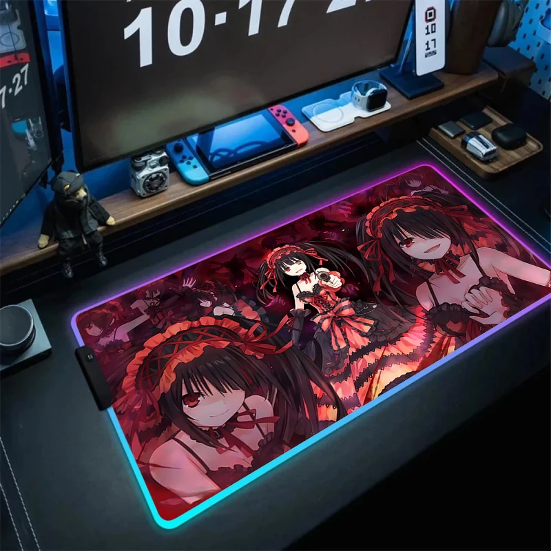 Rgb Tokisaki Kurumi Mouse Pad 900x400 Date a Live Anime Desk Mat Gamer Pc Computer Accessories Gaming Mousepad Rubber Table Pads