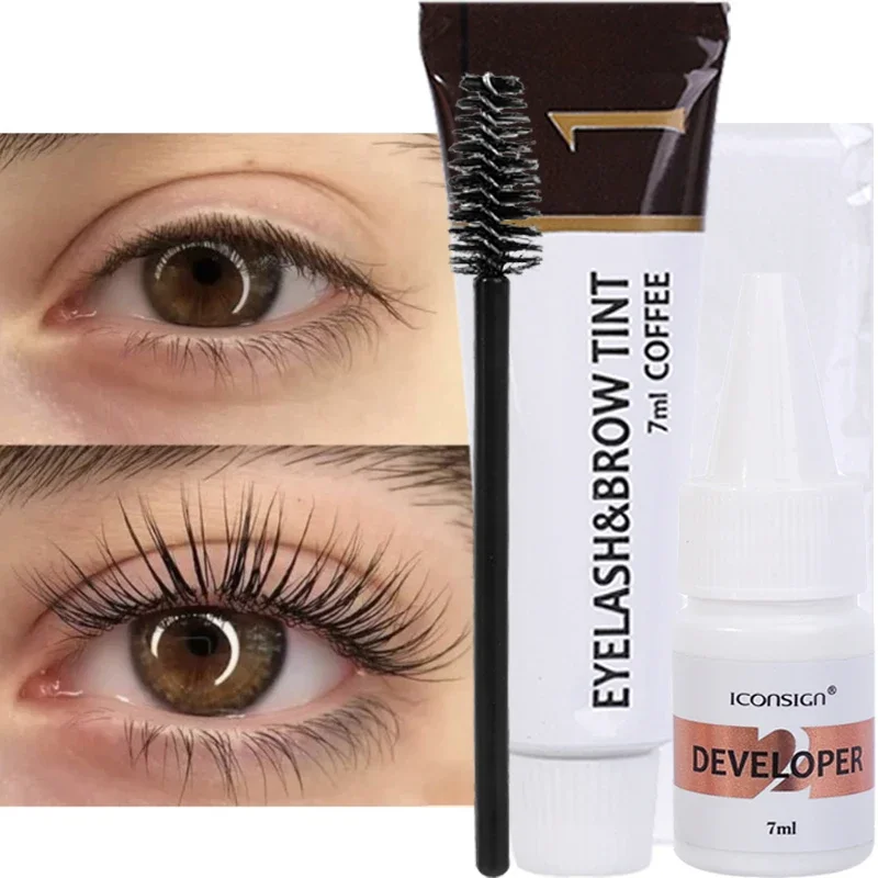 Professional Fast Eyebrow Tint Kit Black Brown 2 in 1 Eyebrow Gel Lash Lift Tint Semi-Permanent Waterproof Brow Enhancer Makeup