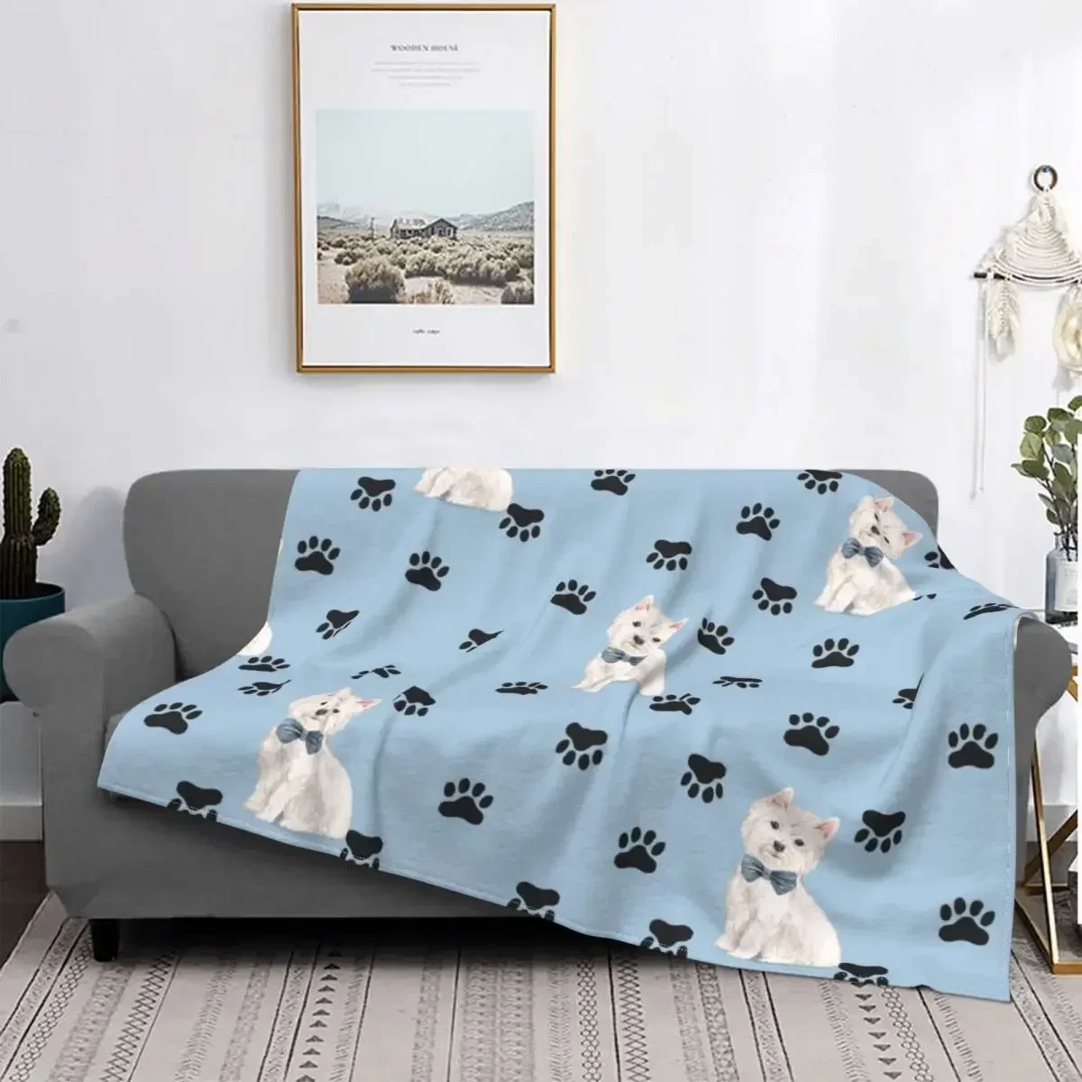 Westie West Highland الأبيض جحر نمط الفانيلا رمي بطانية لينة مضحك الدافئة التخييم هدايا بنين بنات أريكة الأريكة السرير ديكور