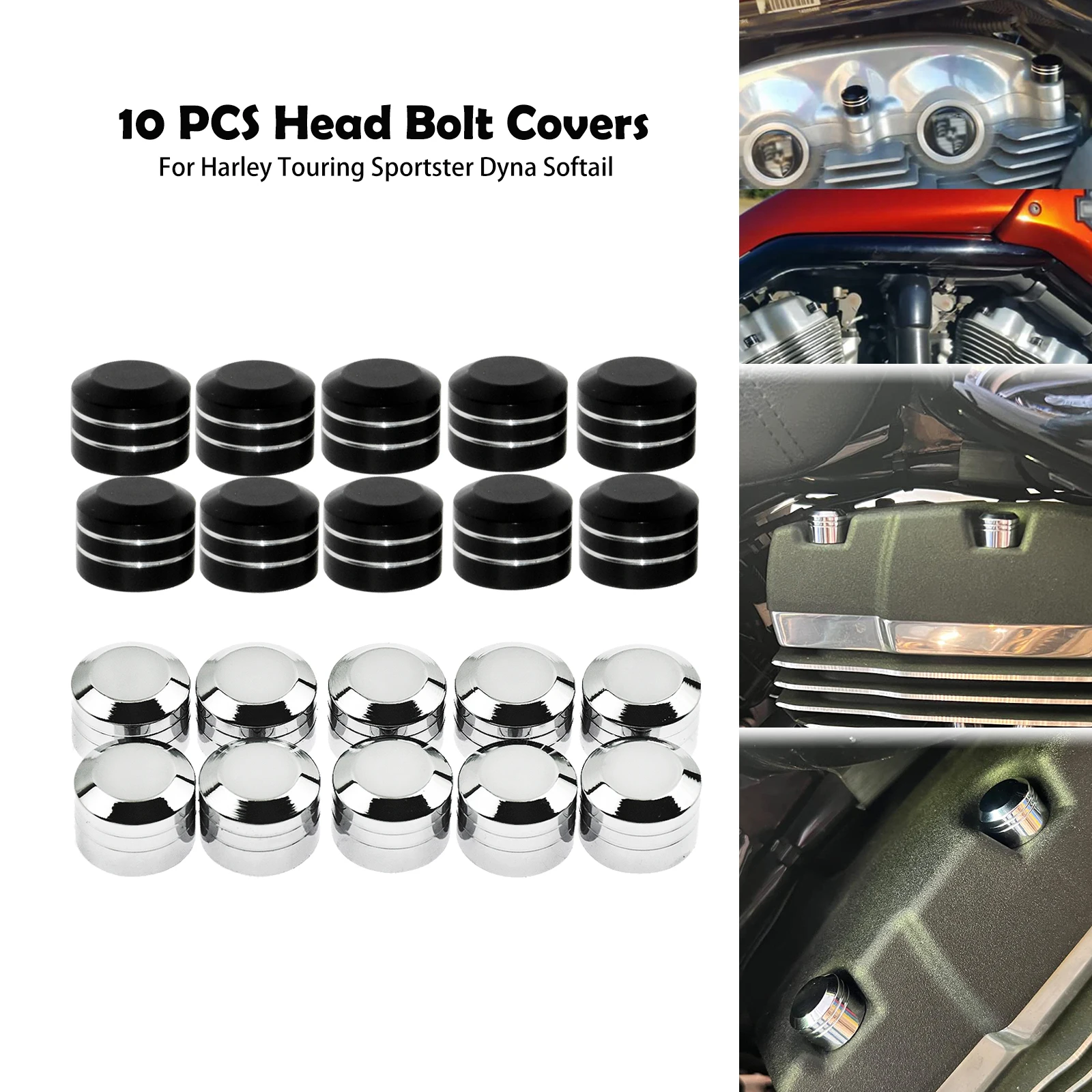 Motorcycle 10PCS Head Bolt Cap Engine Push-On Topper 9mm Screw Cover For Harley Cruiser Twin Cam Dyna Touring Sportster Softail