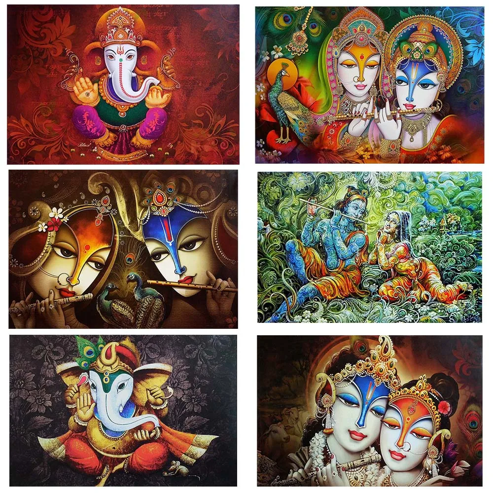 Ganesha Radha Krishna God Indian Religion Poster Wall Art Canvas Painting Posters Prints Wall Pictures For Living Room Unframed