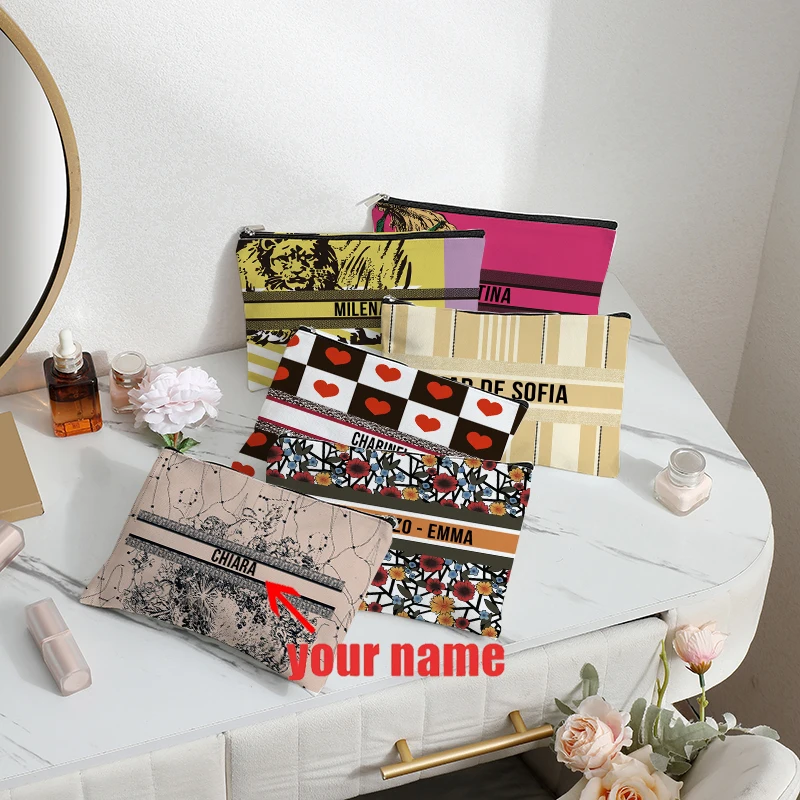 Custom Name Makeup Bag Bridesmaid Gift Travel Toiletry Cosmetic Organizer Canvas Side Bag for Ladies Pencil Case Storage Purse