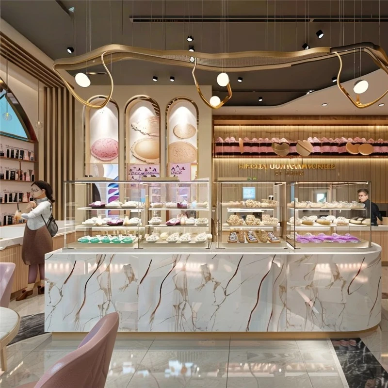 

Customized Metal Interior for Retail Store Mall Decoration Ice Cream Shop Design Marble Ice Cream Display Showcase