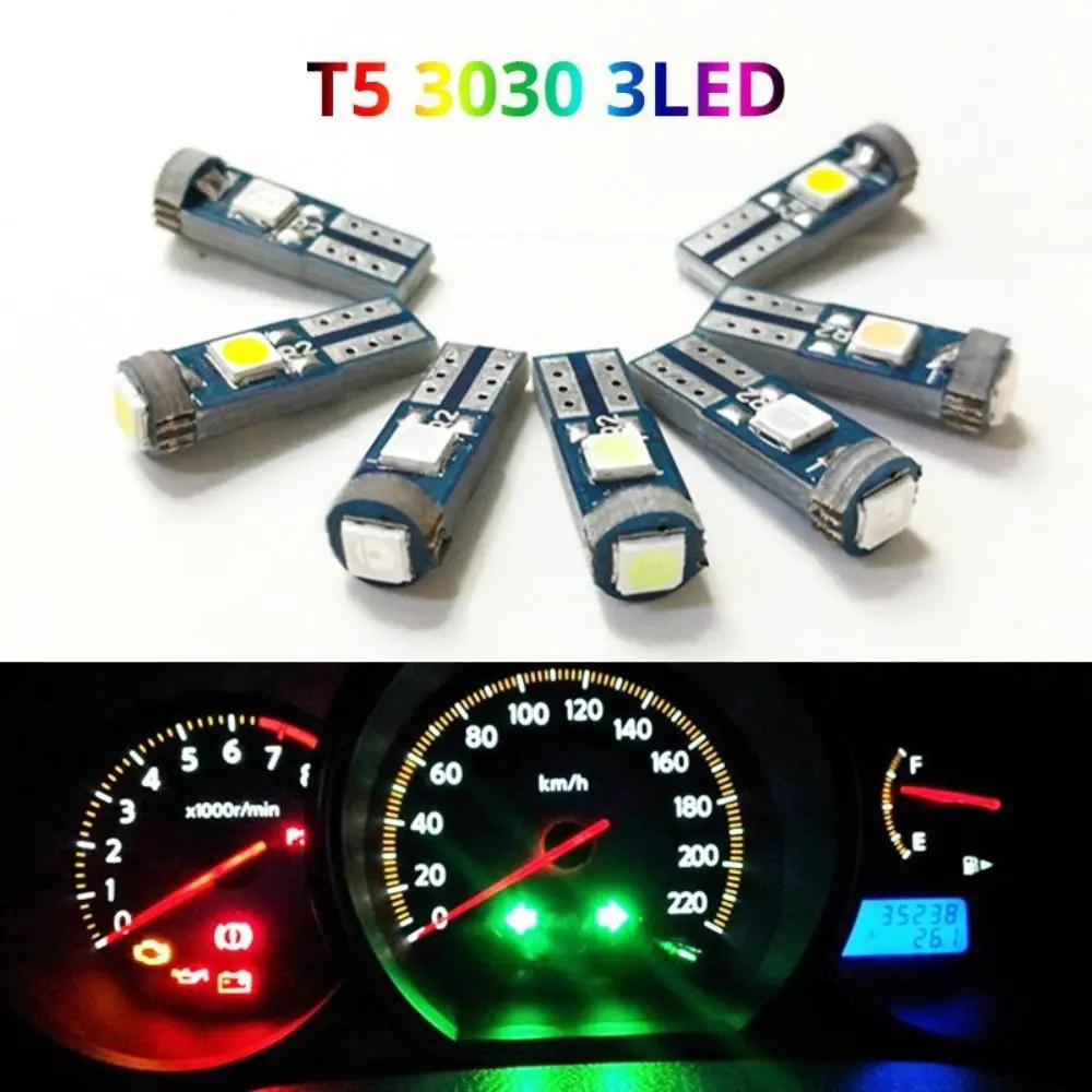 LED Auto Instrument Lamp Super Bright T5 Bulb Car Dashboard Light 3-SMD Warming Wedge Indicator Light Car Interior Light