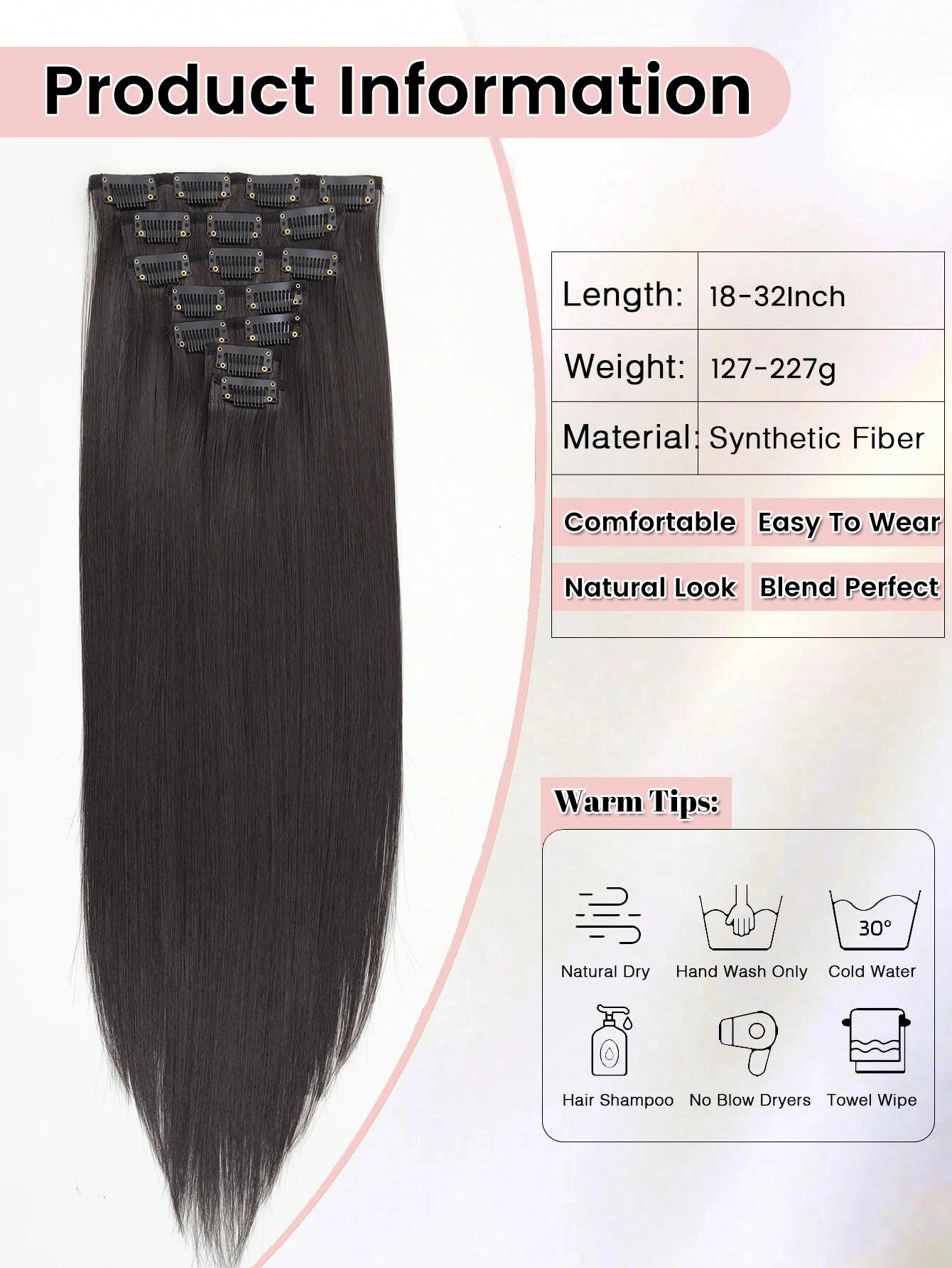 32Inchs Synthetic Long Straight Blonde Black Hairstyle Clips in Hair Extensions Hairpieces Heat Resistant False Hair Daily Party