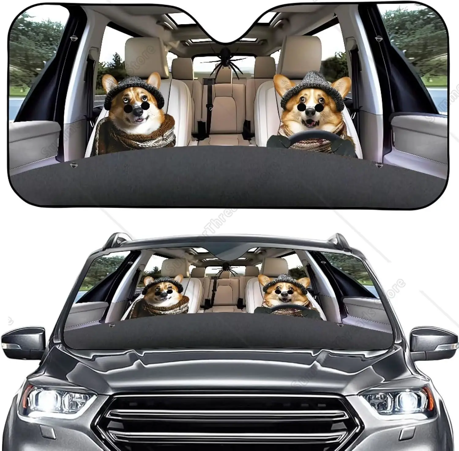 

Забавный принт собаки корги, лобовое стекло автомобиля, солнцезащитный козырек, аккордеон, авточехол, блоки, УФ-лучи, защита сиденья, складная