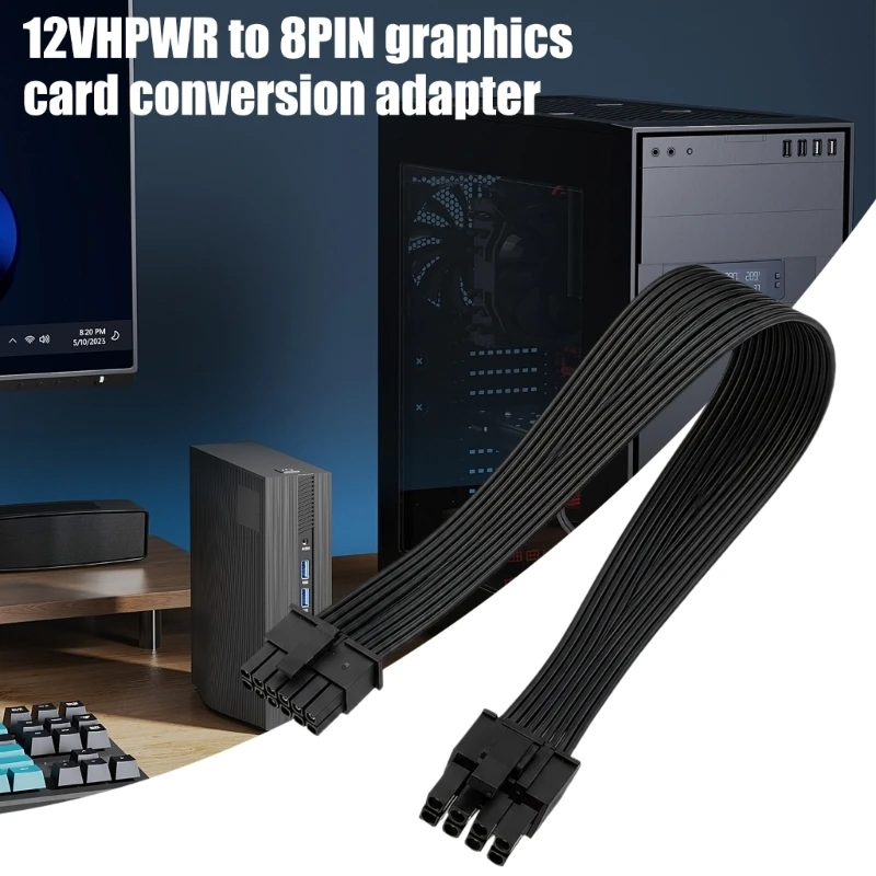  12VHPWR To 8PIN Video Card Power Cable 60cm High Strength PVC Flat Design