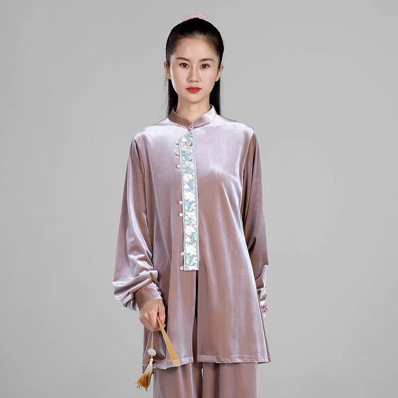 Kun Master Thicken Velvet Taichi Uniform Elegant Winter Martial Arts Suit Kung Fu Clothes Taiji for Women