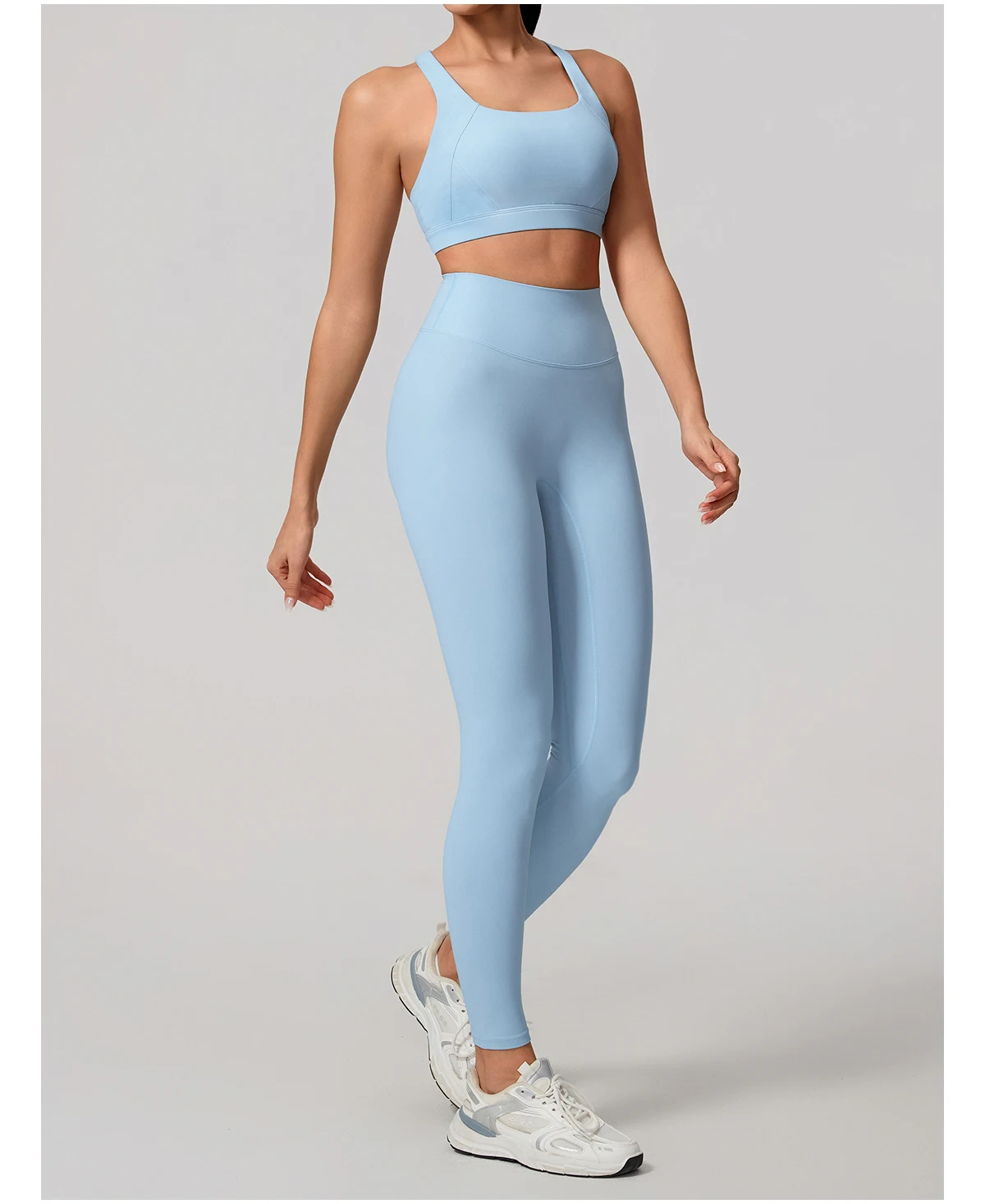 Hearuisavy Damen Yoga-Set mit Rückenfreiem Sport-BH und Hochtaillierter Leggings, 2-teiliges Workout-Outfit für Fitness, Laufen und Training – Detail 15