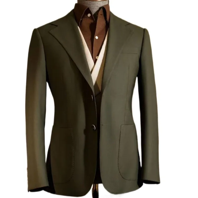 

Autumn and winter tailored retro dark green casual suit men's slim business gentleman's blazer