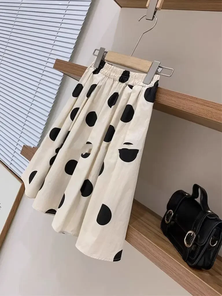 

Teenage Girl Clothing Set Summer New Cotton Square Neck Bubble Sleeve Top Dot Half Skirt Two-piece Set Children's Skirt Set