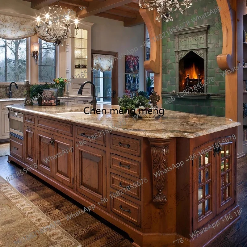 

American island dining table integrated solid wood living room partition island marble middle island