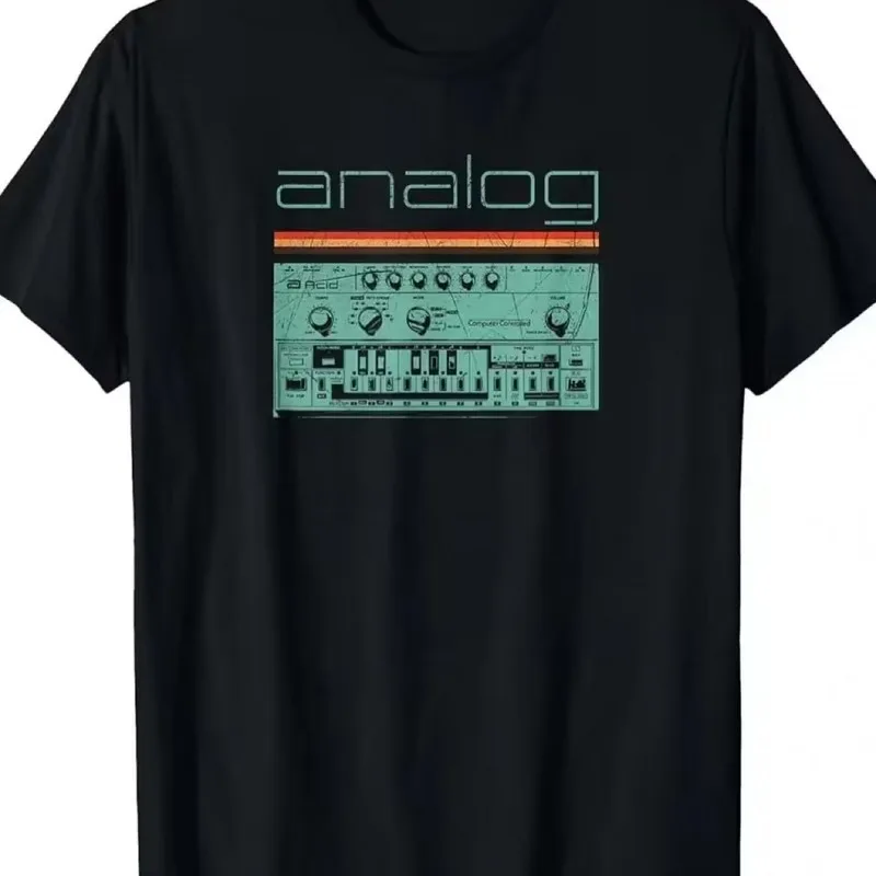 Retro Analog Synthesizer and Music Technology Pattern T-shirt for Men, Summer New Unisex T-shirt
