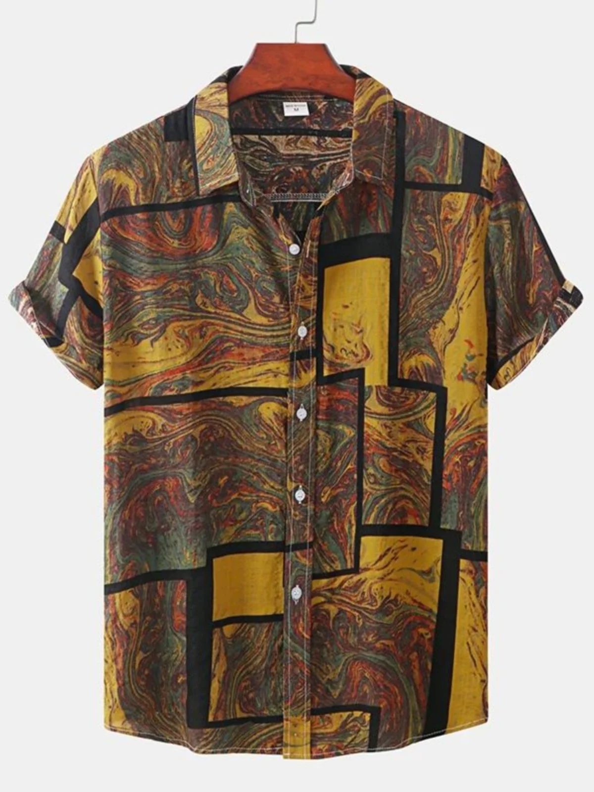 

Men's Retro Printed ort Sve irt Youth Faion Daily Wear Stand Fit Collar Button down Casual Office Wear