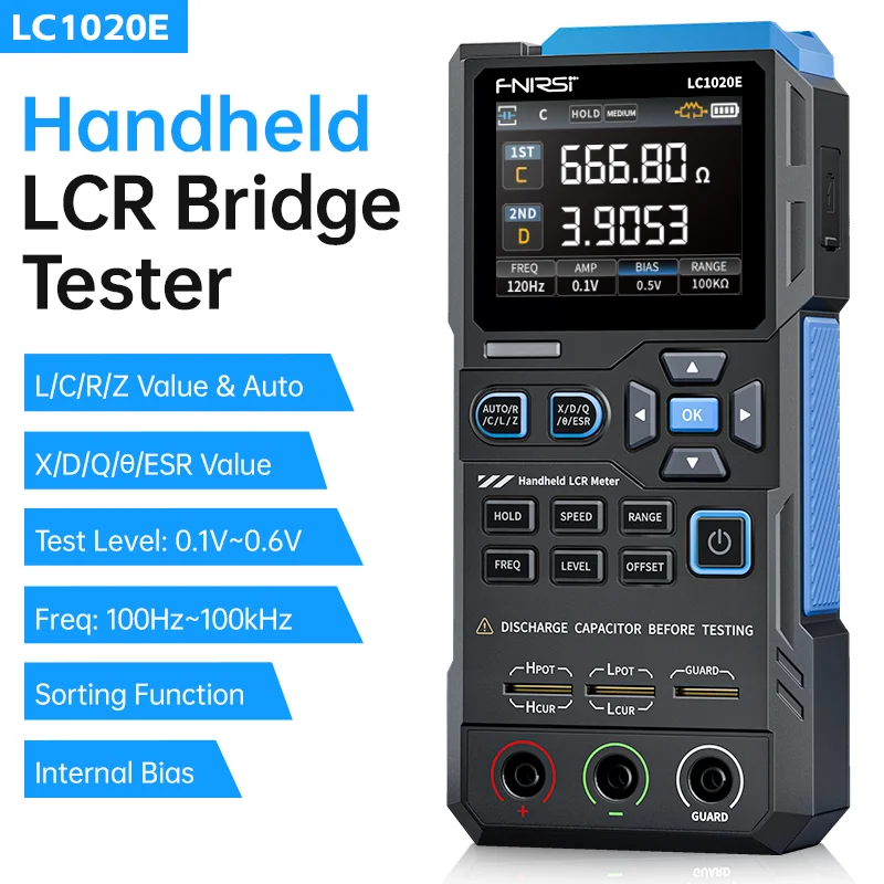 100kHz&0.3% FNIRSI High Precision LCR Meter R/C/L/Z/D/Q/ESR,Portable SMD Tester Kit&Kelvin Leads for Sorting&Troubleshooting