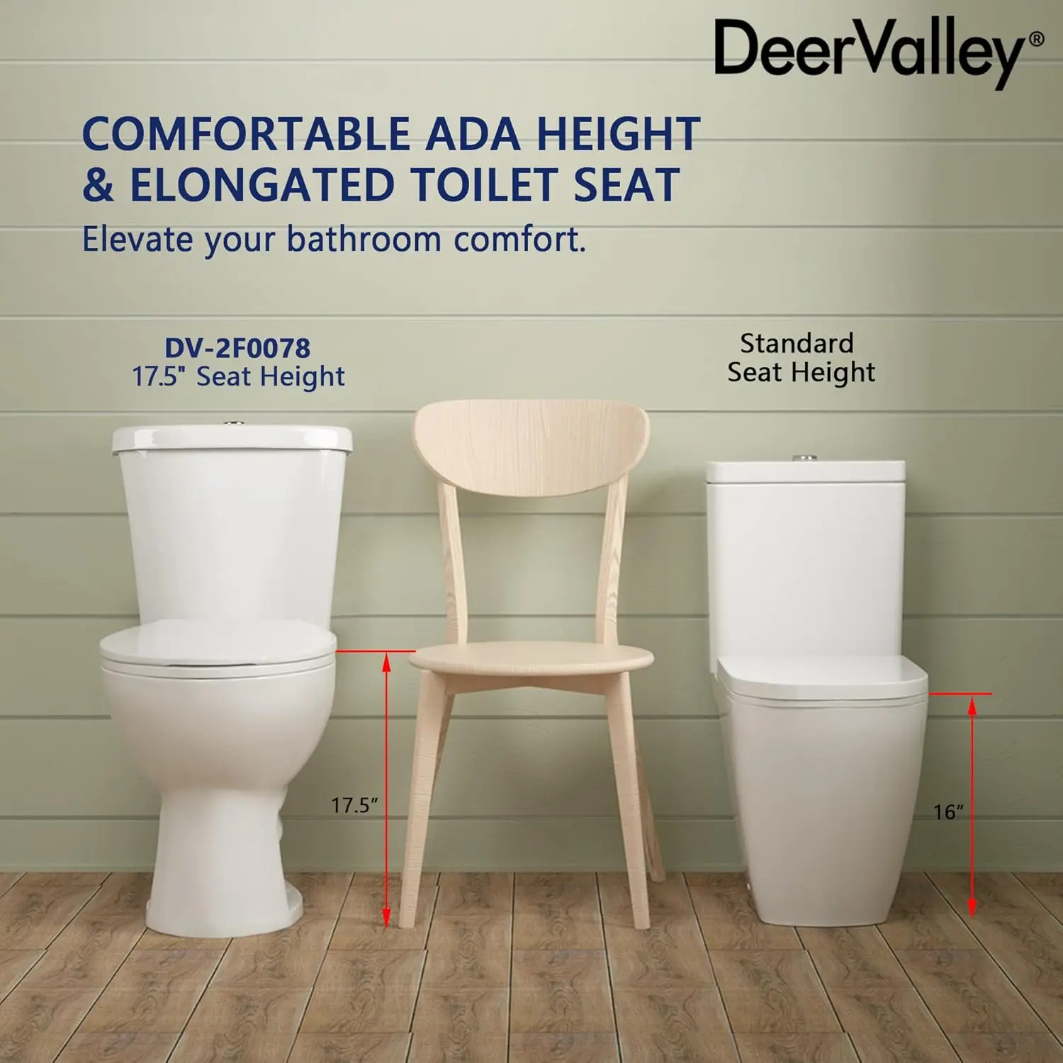 Elongated Toilet Two-Piece Toilets ADA Height 17.5