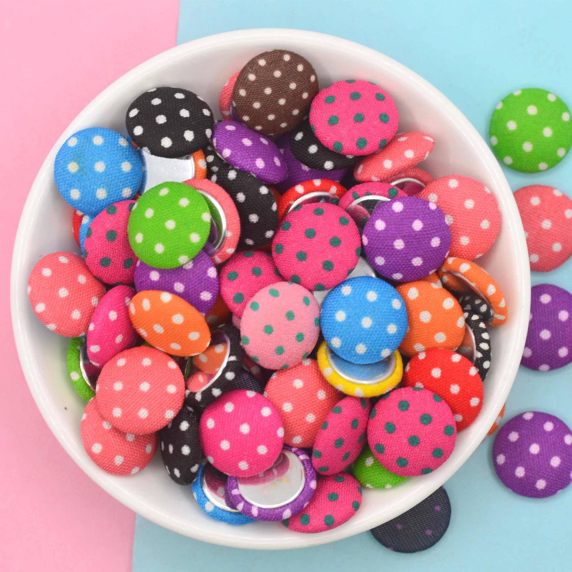 Polka-Dot Flatback Fabric Covered Button,Scrapbooking Embellishment Button, DIY Crafts, Earring Jewelry Supplies, 15mm