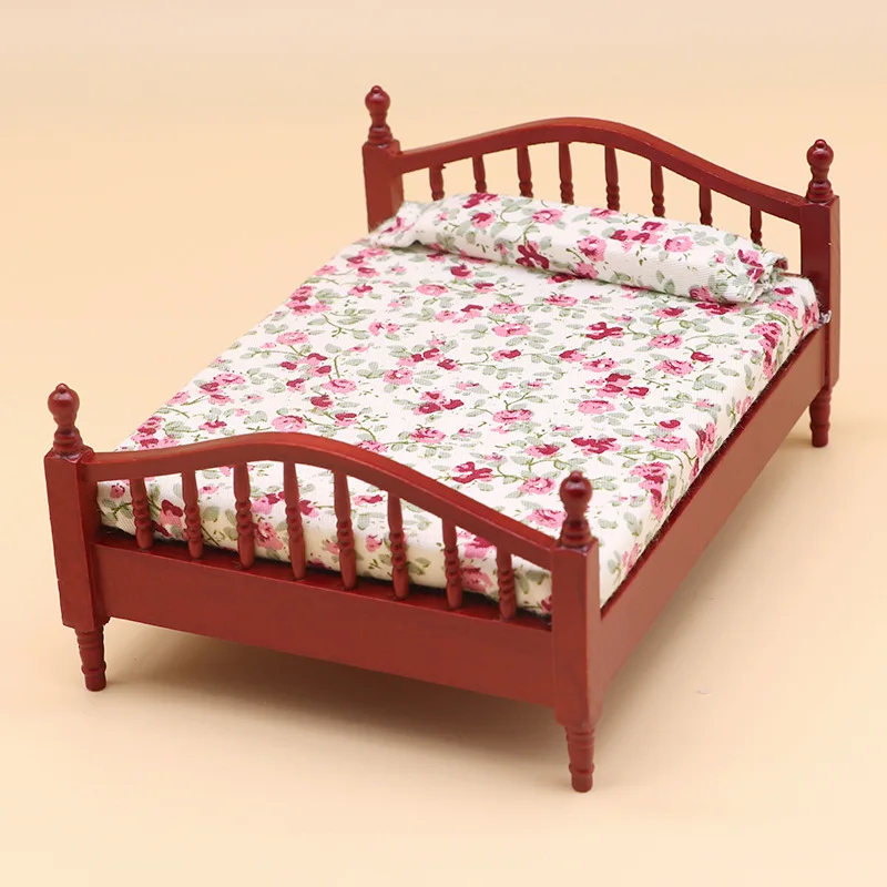 

1/12 dollhouse Double bed floral bed Mini furniture bedroom micro scene living room toy accessories