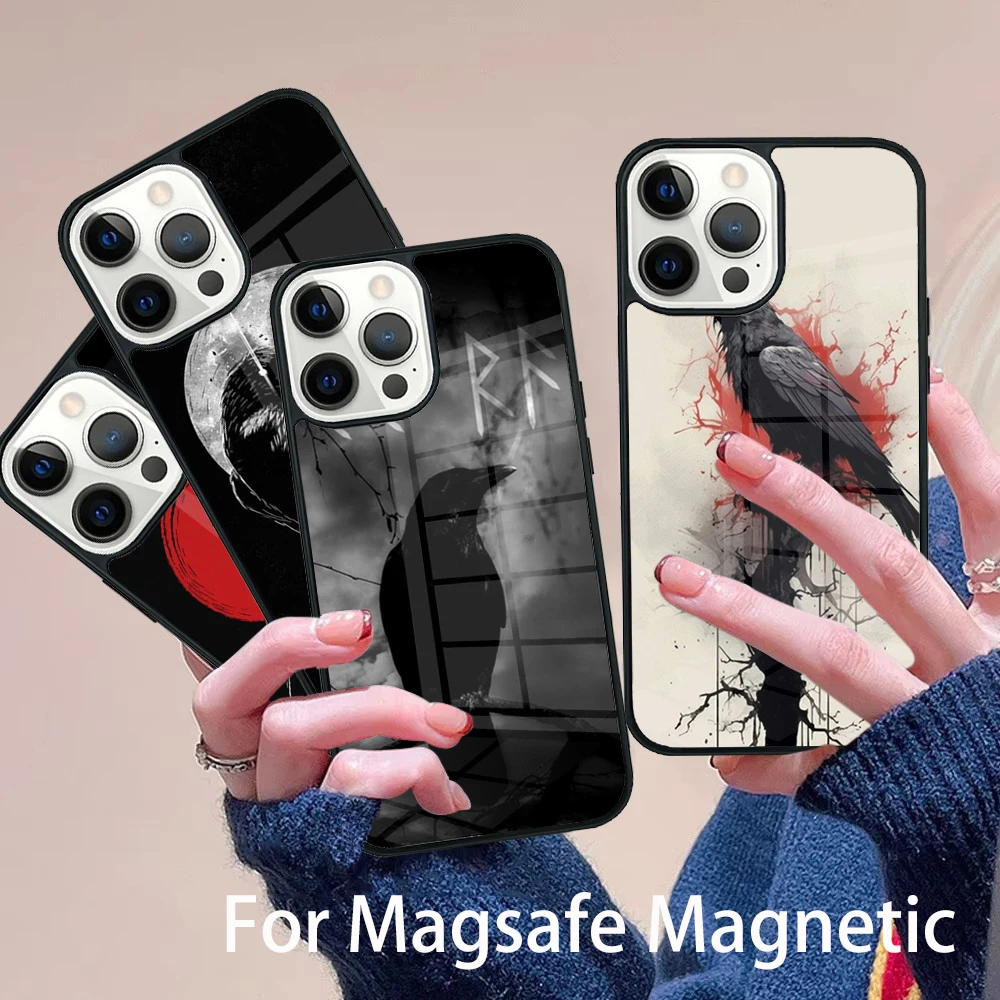 

Crow Raven Dark Skull Phone Case Magesafe Magnetic Wireless Charge Cover For IPhone 16 11 12 13 14 15 Pro Max Plus Mini