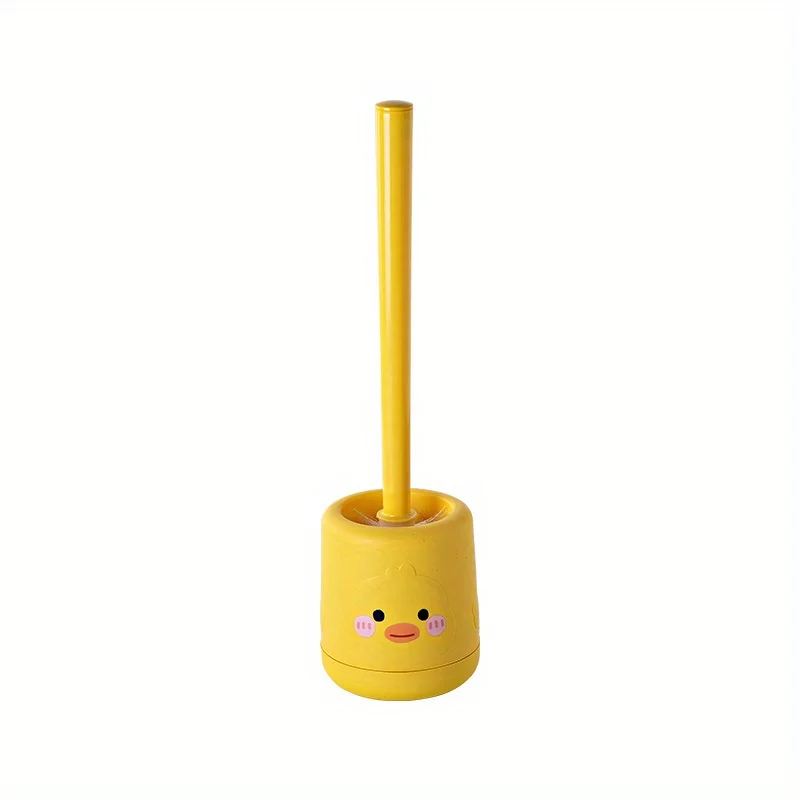 1set, Small Yellow Duck Toilet Brush Set, Cleaning Toilet Brush, Silicone Creative Wall-Mounted Style ,Cleaning Tools,