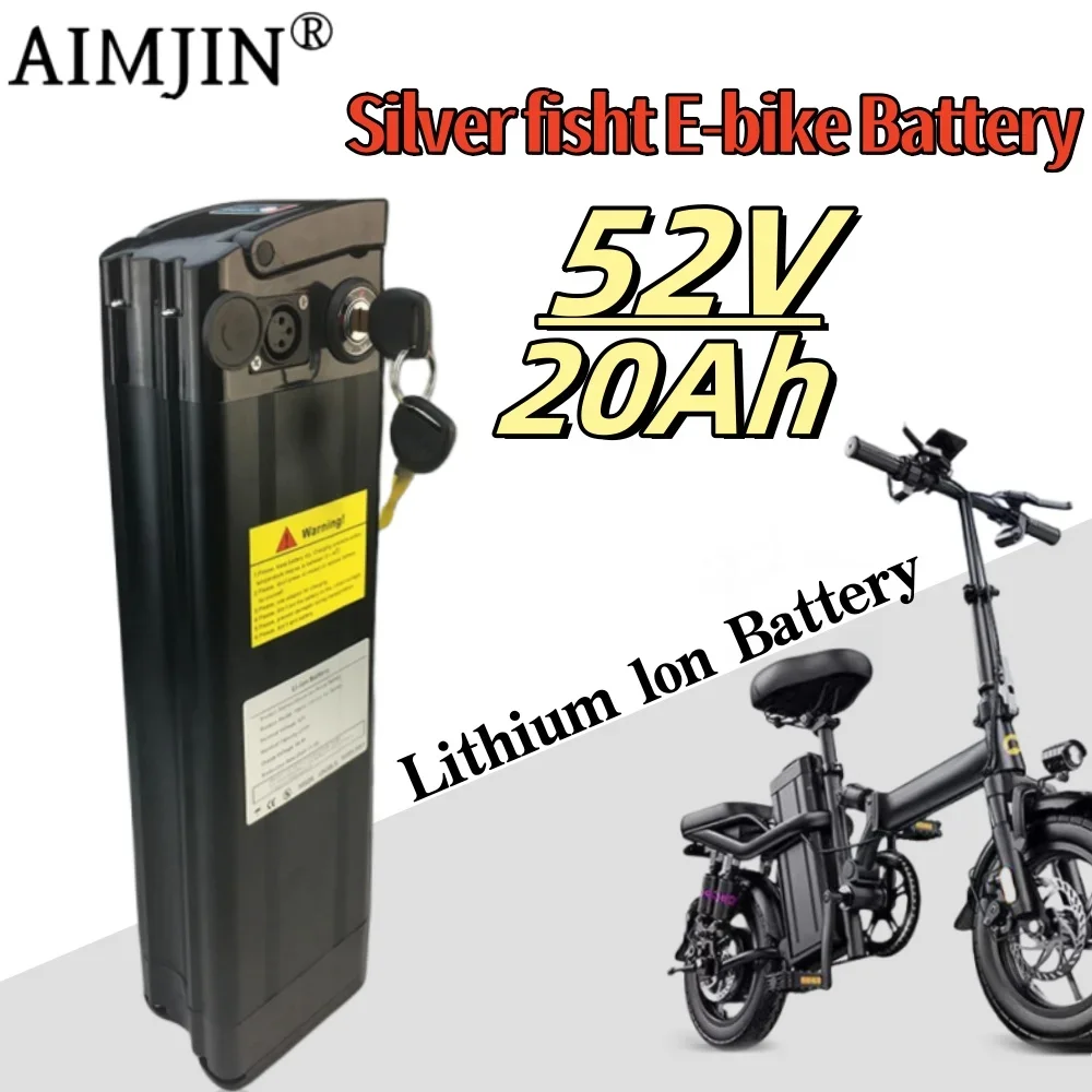 52V 20000mAh Li-ion Battery Pack For Silver Fish Style Electric Folding Bicycle With Aluminum Case Anti-theft Lock