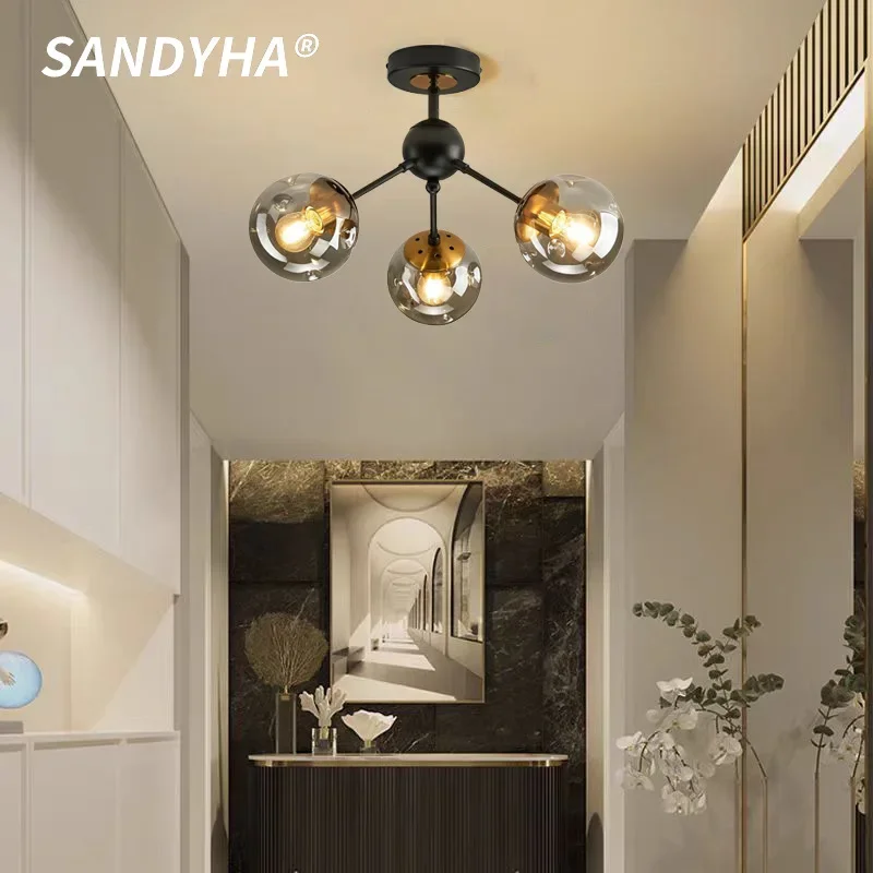 SANDYHA Modern Minimalist Living Room Glass Pendant Lights Nordic Single Head Entrance Hallway Bedroom Decor Lighting Fixtures