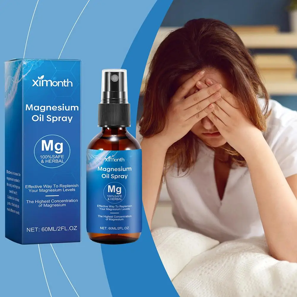 Semprotan minyak Magnesium murni 60ml 100% non-gmo meringankan nyeri otot tubuh menghaluskan & menghaluskan kulit untuk Kualitas Tidur yang lebih baik