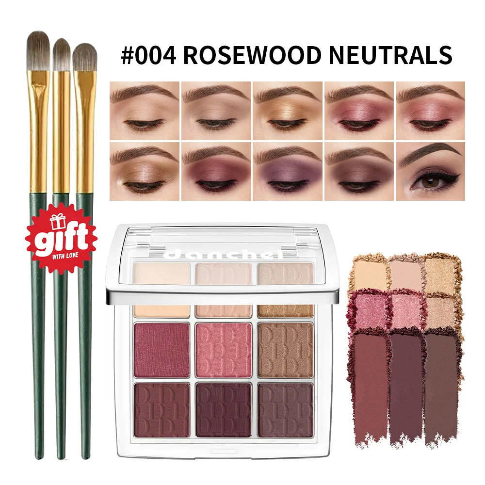 9 Colors Eyeshadow Palette With 3Pcs Brushes Long Lasting Waterproof Matte Shimmer Lying Silkworm Highlighter Daily Eye Makeup