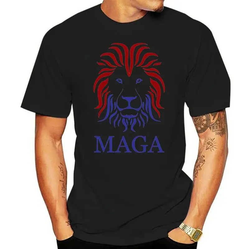 MAGA 2022 Lion Print Men T-shirt Donald Trump Cotton White T Shirt O Neck Short Sleeve Clothing Simple Casual School Chic