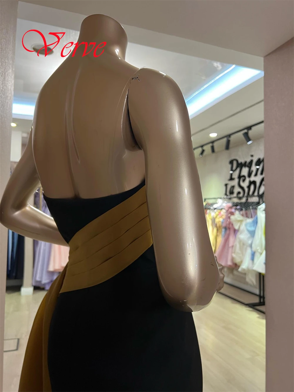 Customized Exquisite Black Satin Evening Dress High Quality Strapless Zipper Back Mermaid Contrast Color Special Occasion Gowns