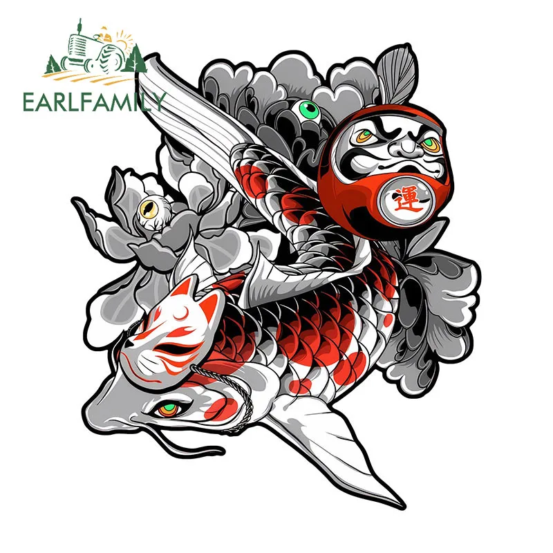 

EARLFAMILY Daruma и Koi Fish японские автомобильные наклейки окклюзия царапин караван окна наклейки на окна водостойкая защита двери автомобиля