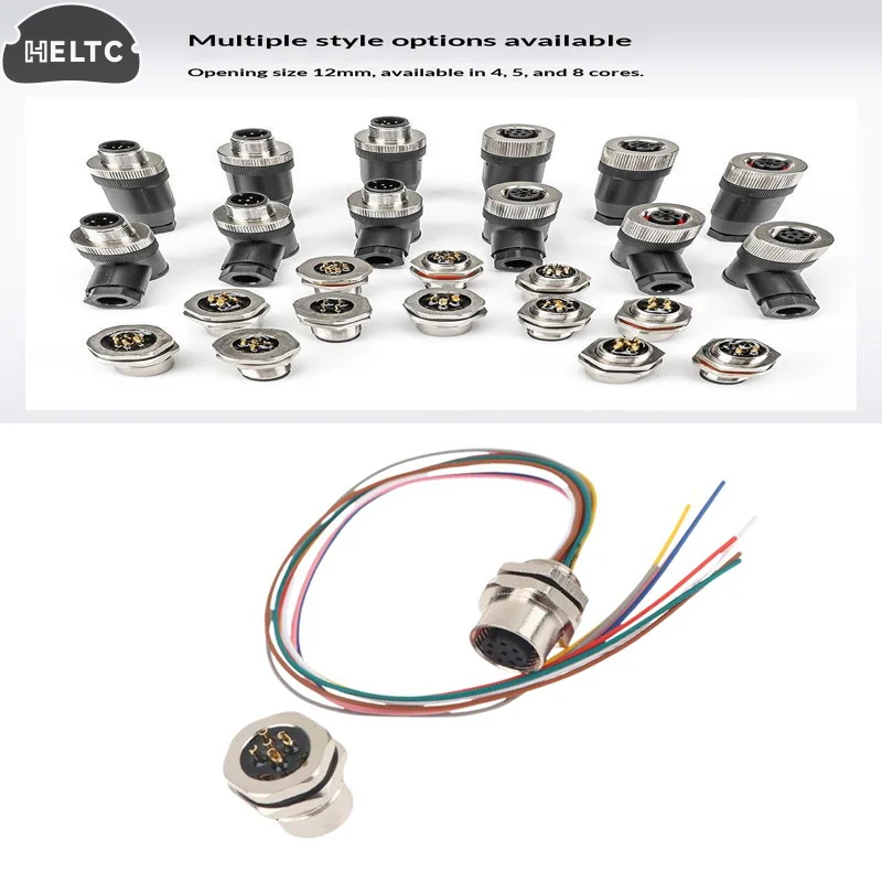 Waterproof Cable Open 12/16MM M12 4/5/8 Pin Connector Glued Integrated Panel Front/Rear Socket With 22AWG 20CM Line Cord Sensor