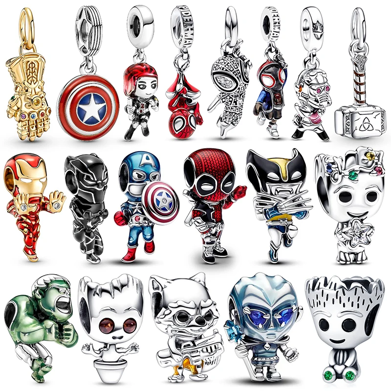 

Marvel Iron Man Black Panther Captain America Spider-Man Groot Pendant Charm Bead Fit Bracelet Necklace Women Luxury DIY Jewelry