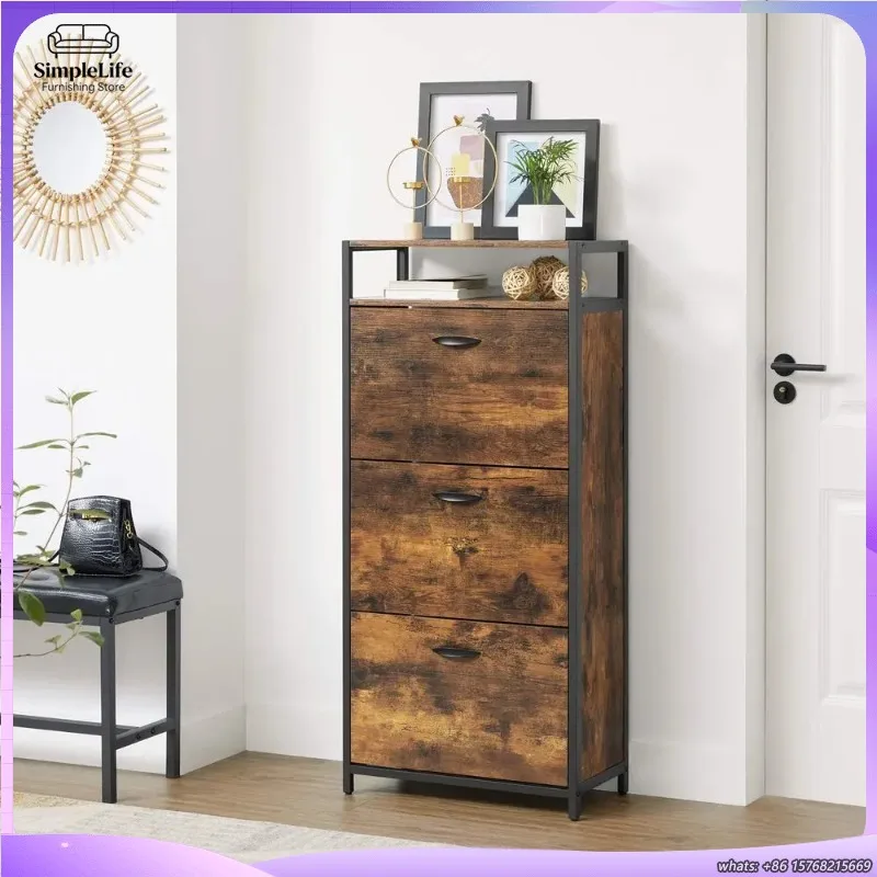 

Shoe Cabinet with 3 Folding Compartments Dustproof Shoe Organizer for 12 to 18 Pairs of Shoes Storage Unit 30 x 60 x 130 cm