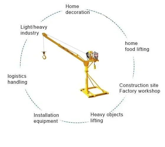 200kg 2Ton pickup mobile lifting tools portable crane Outdoor 360 degree rotating crane electric hoist crane