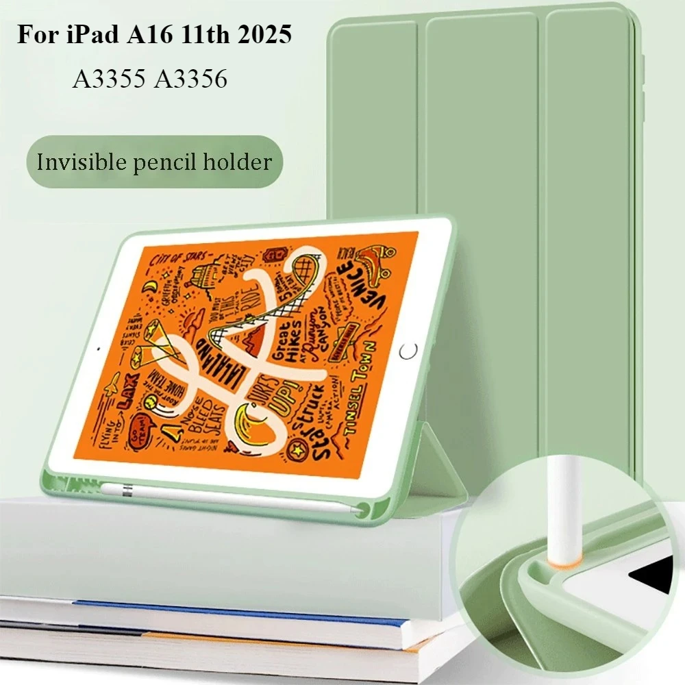 

For iPad A16 2025 11inch Magnetic Tri-Folding Smart Tablet Case Funda For iPad 11th Generation A3355 A3356 Case with Pen Holder