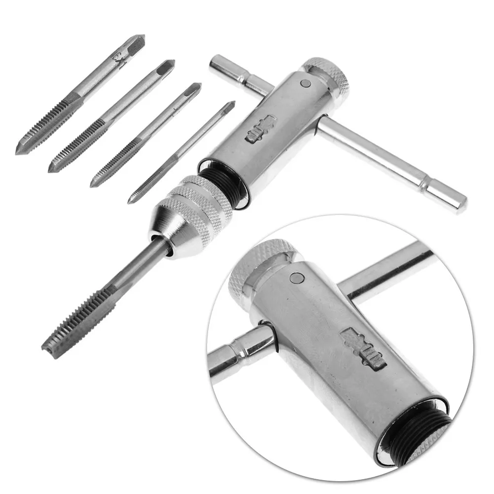 T-Handle Ratcheting Tap Wrenches Adjustable Solid Jaw Ratchet Tap Holder Suitable for Metal Aluminum Processing Repair Assembly
