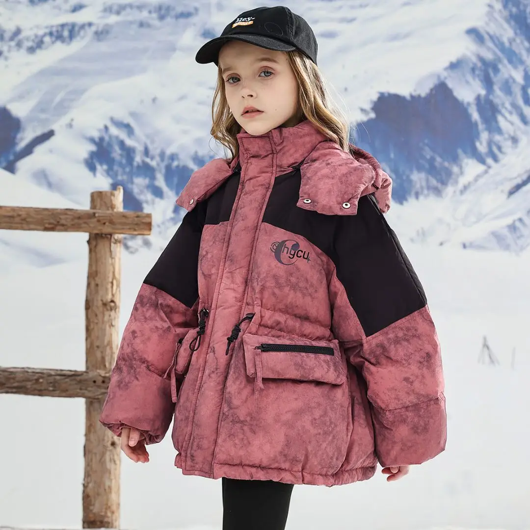 2025 Winter Tie-Dye Cotton Coat Kids' Big & Tall Down Jacket Color-Blocked Thermal Outdoor  for Boys & Girls
