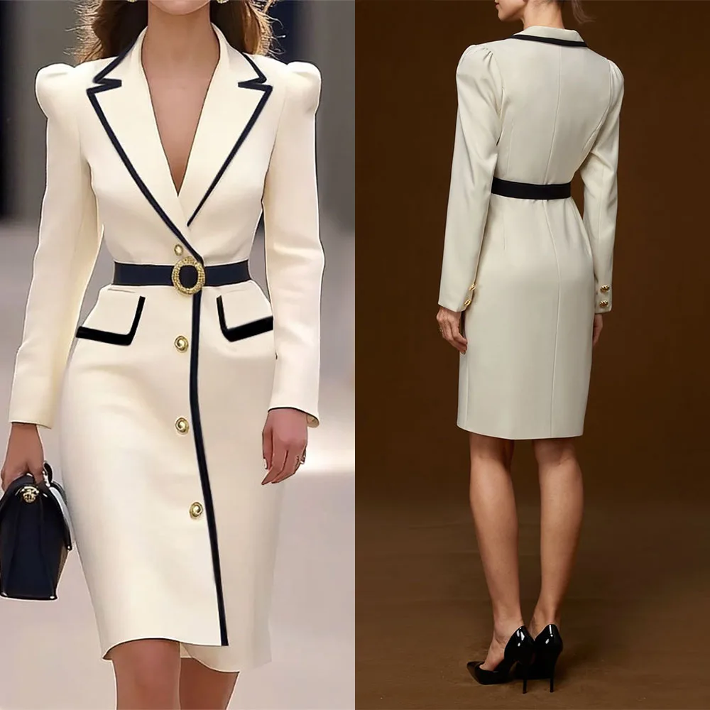 

Customized Straight Dresses Belt Buttons Full Sleeves Vestidos Longos De Luxo Casamento Convidada 한국인 리뷰많은 웨딩드레스 فساتين ماركات