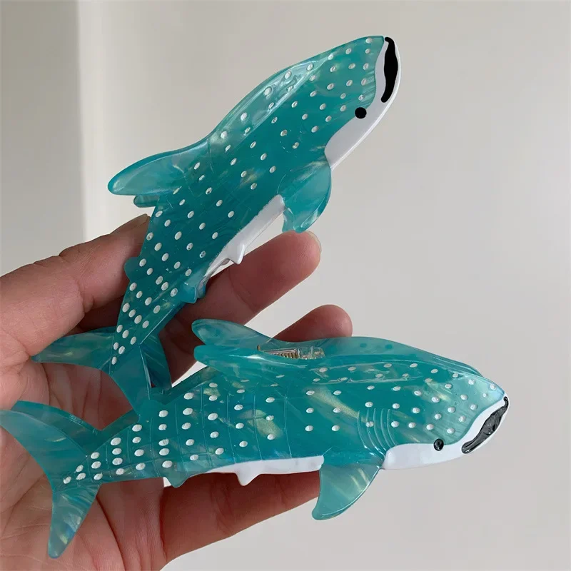 DS Summer Ocean Series Blue Spotted Shark Hair Claw Eco-friendly Acetate Claw Clips Crab Hair Clips for Women Hair Accessories