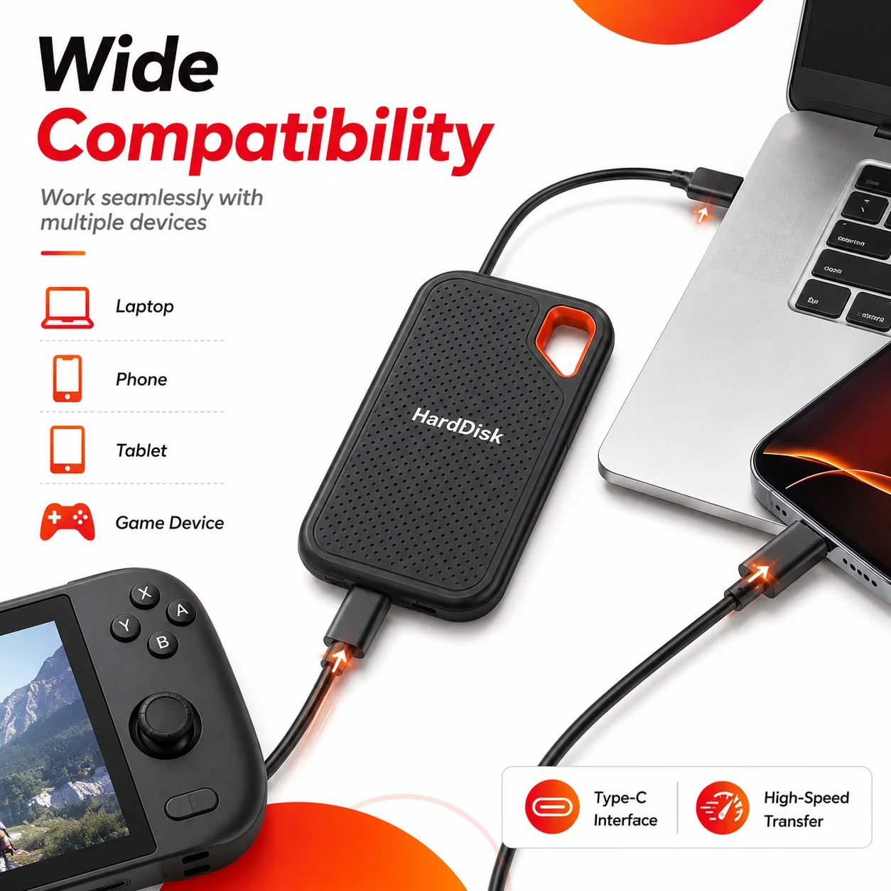 Large Capacity External Hard Drive Ultra Slim Hard Disk Storage Device For PC Notebook Mobile File Storage