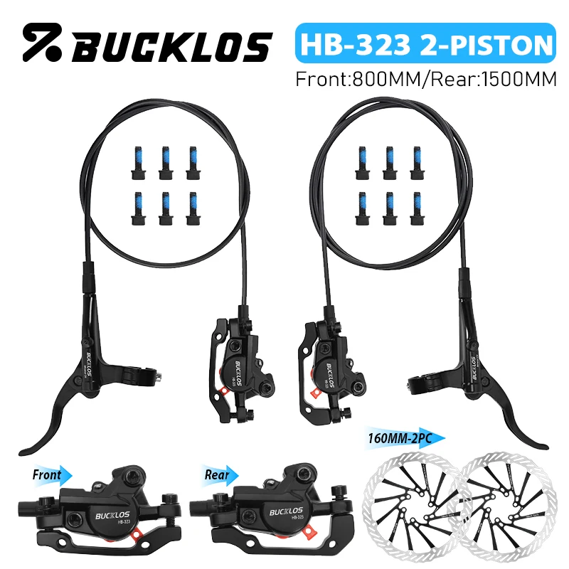 

Гидравлический дисковый тормоз BUCKLOS для МТБ, 2-поршневые велосипедные суппорты, дисковый тормоз 800/1500 мм, гидравлический дисковый тормоз для велосипеда с ротором 160 мм