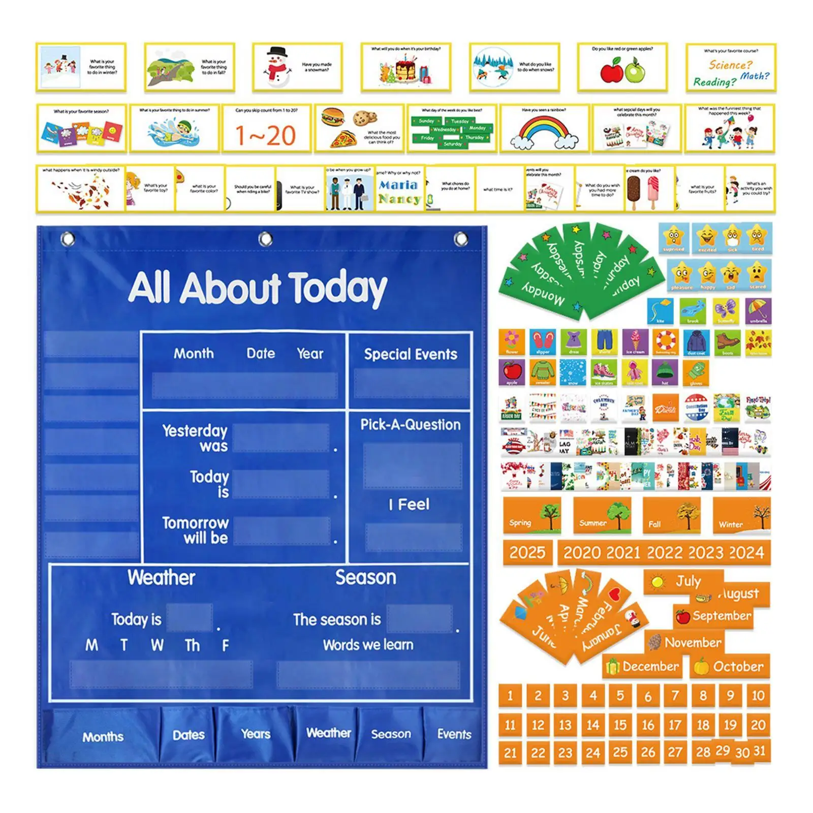 Grafico tascabile per meteo e calendario Grafico tascabile educativo Appeso pieghevole Resistente allo strappo Risorsa per l'apprendimento per la cura del giorno dei bambini