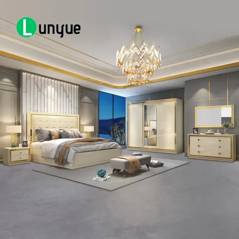 White Modern Queen Size Bedroom Sets Home Furniture Luxury Royal Mirrored king Bedroom Set Furniture